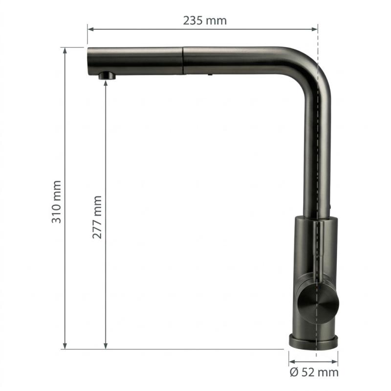 Pure.Sink Elite Steel Spark-S keukenkraan PVD Gun metal met uittrekbare uitloop PS8041-61